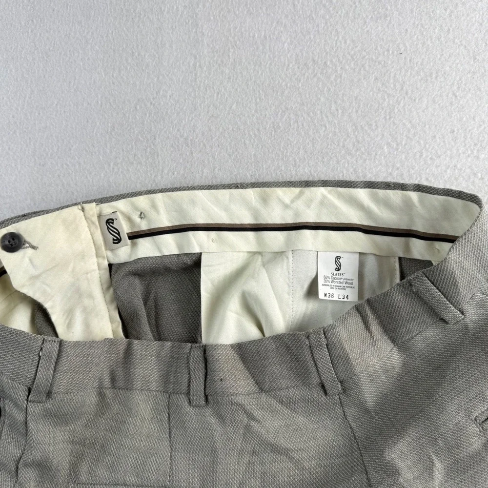 Slates Mens Pleated Dress Pants Gray Wool Blend Cuffed Trousers 36x34